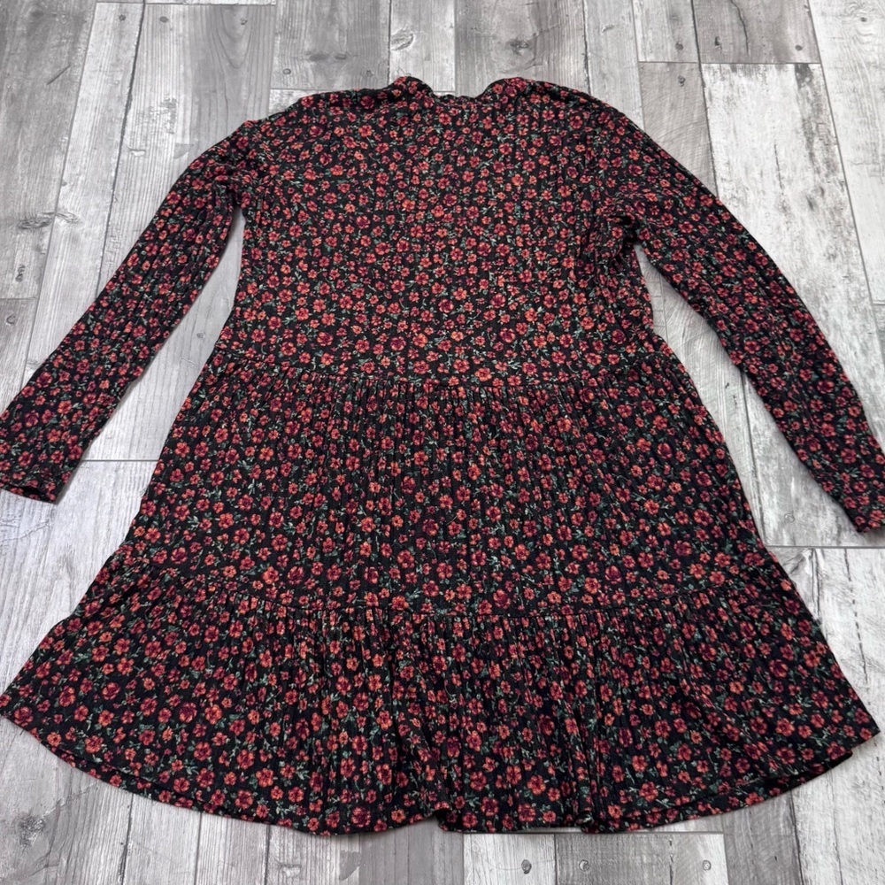 Zara Black Floral Ruffle Tea Mini Dress Long Sleeve Babydoll Large - Picture 5 of 6